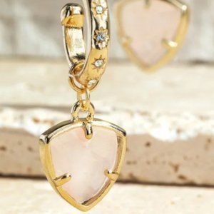 Semi Precious Hoop Dangle Earrings (Rose Quartz)